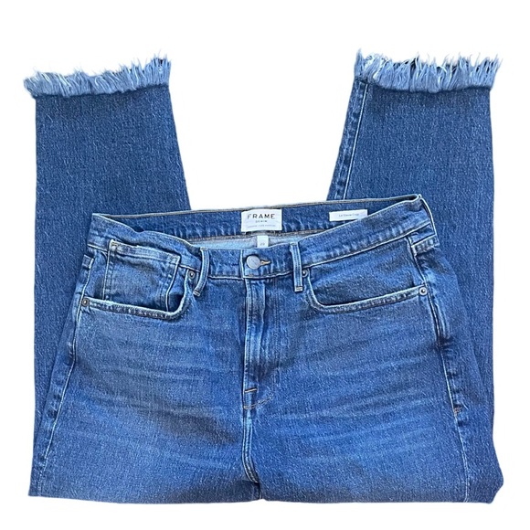 FRAME Le Stevie Crop Slouchy Straight Blue Jeans Frayed Hem Santana Wash Size 29 - Picture 4 of 8